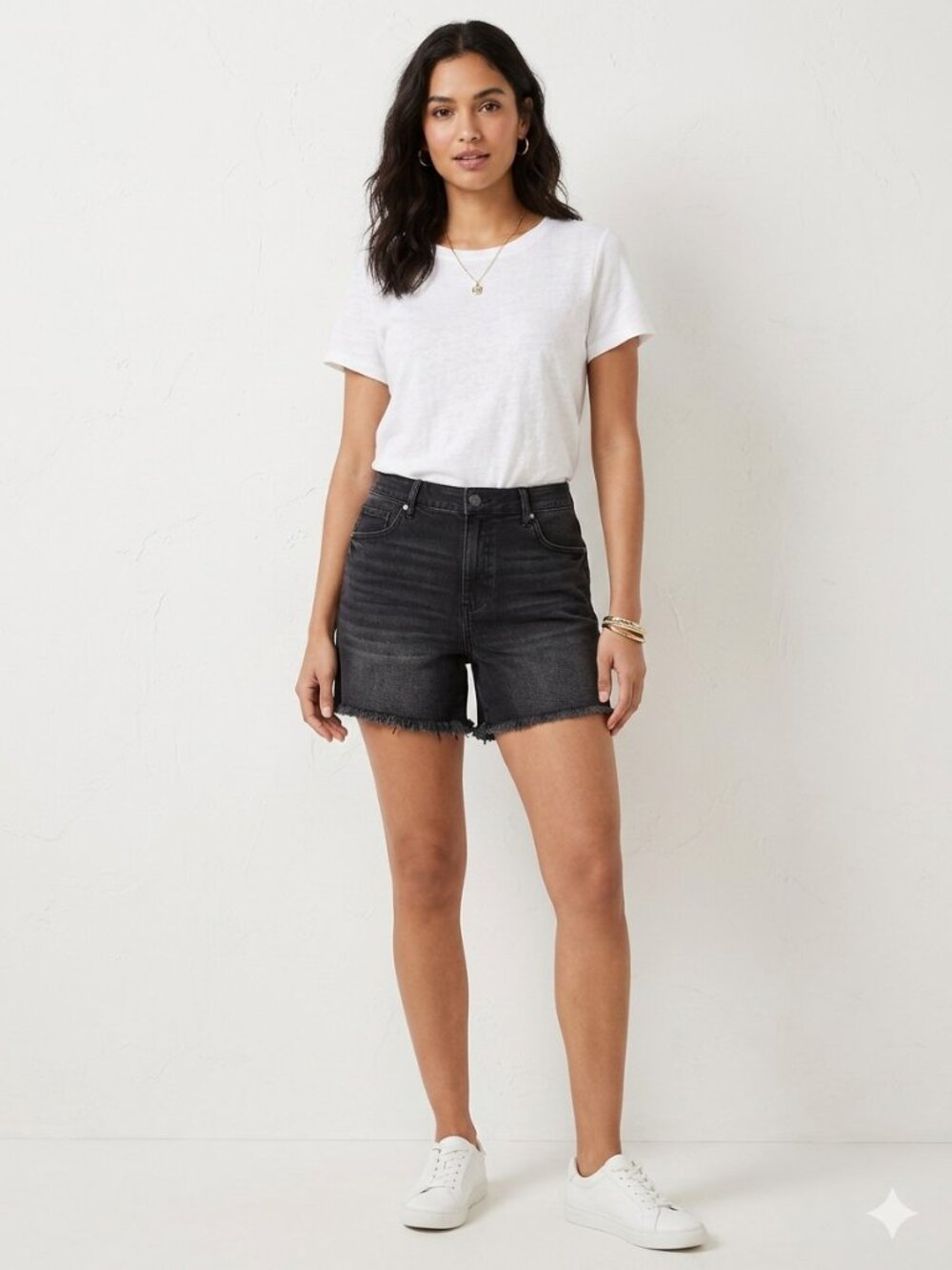 LOFT Washed Black Denim High Waisted Raw Hem Shorts Size 30/10